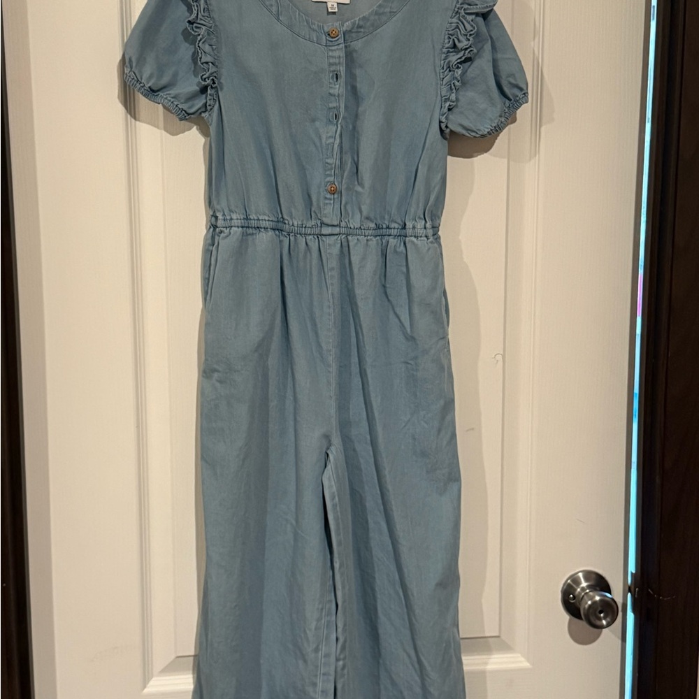 Crown & Ivy Blue Jumpsuit with Puff Sleeves and Elastic Waist